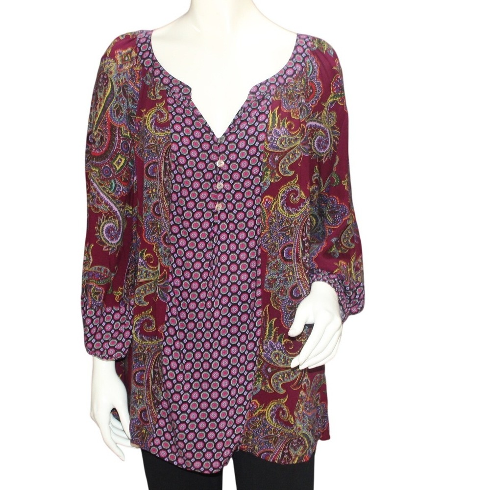 Figueroa & Flower Paisley Tunic Top Size 2X Boho Long Sleeve